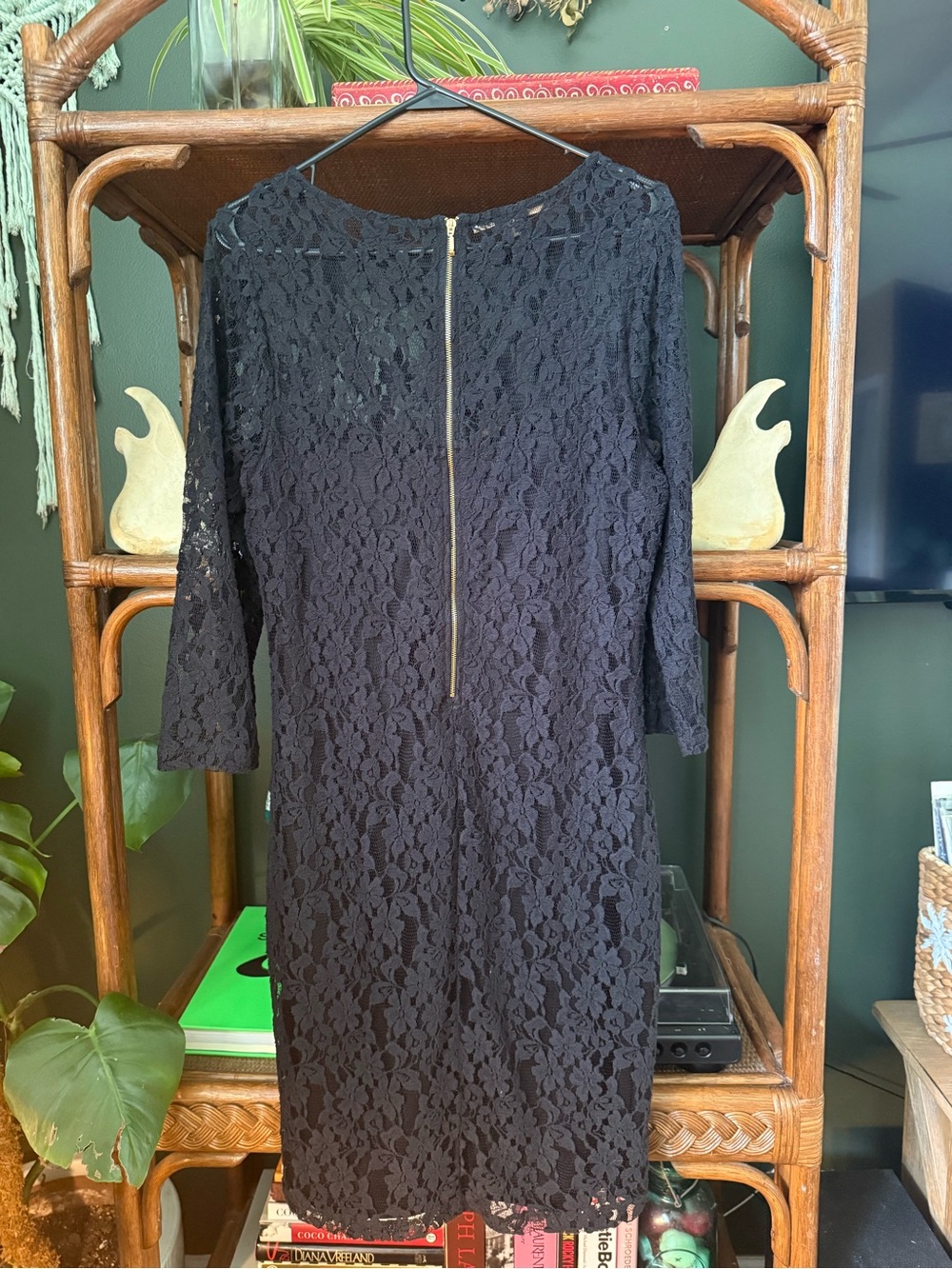 Fitted Black Lace Mini Dress With Gold Back Zipper